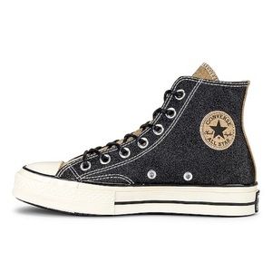 CONVERSE WOMEN’S CHUCK 70 GLITTER HI BLACK / GOLD - EGRET - BLACK / 8